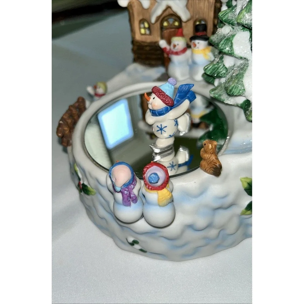 Home Interiors Musical Lighted Winter Scene Skating Snowman Figurine Works Great